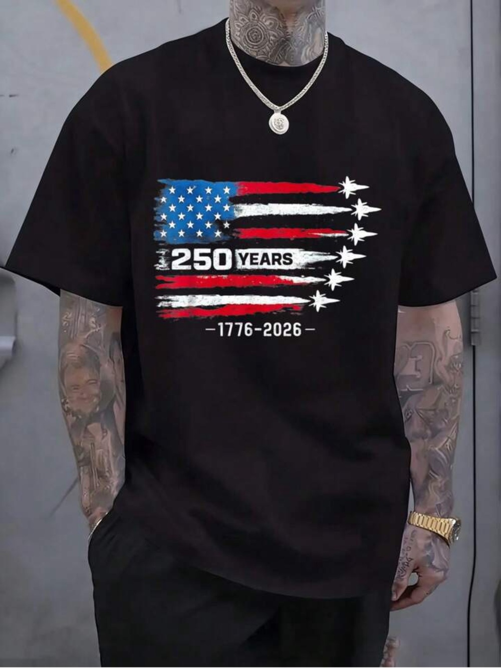 250 Years Graphic Tee - Black American Flag Design